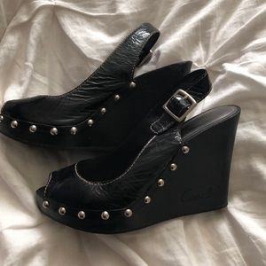 peep toe coach wedges w/ studs